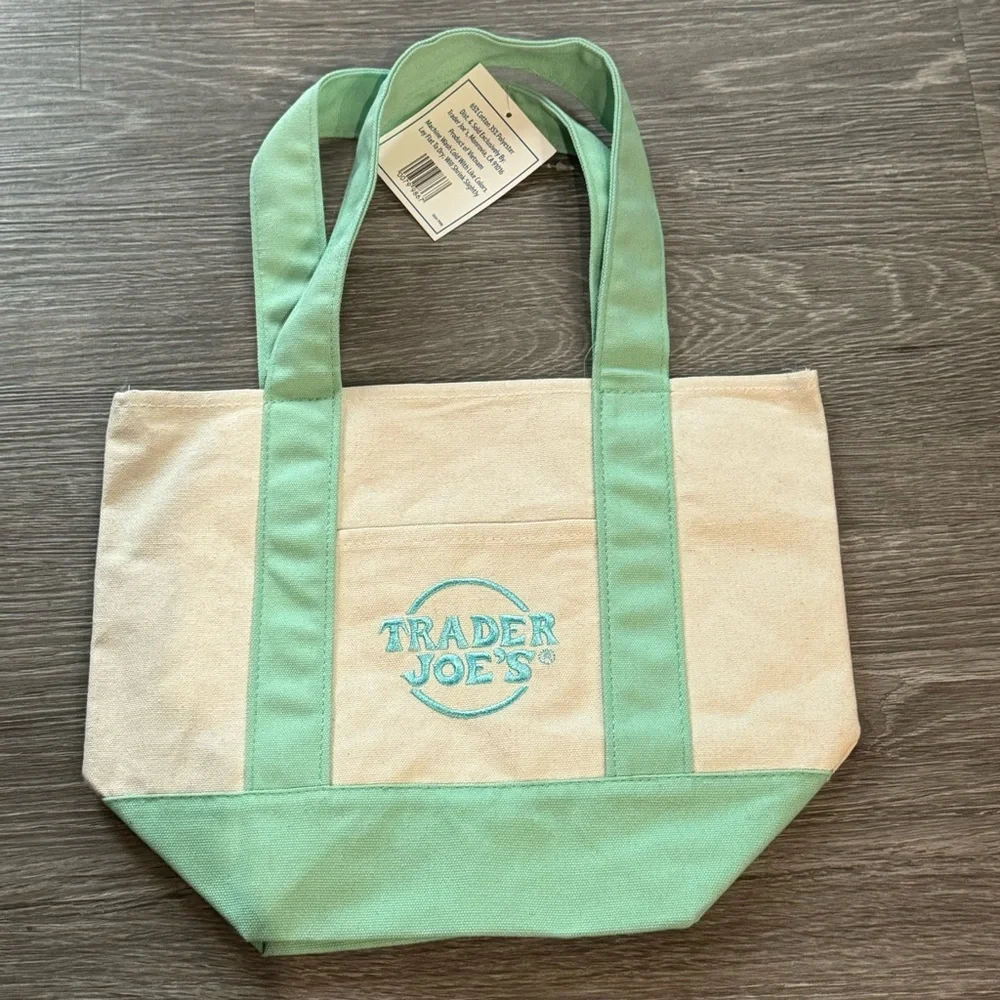 Trader Joe's Mini Canvas Tote Bag Pastel Green NWT